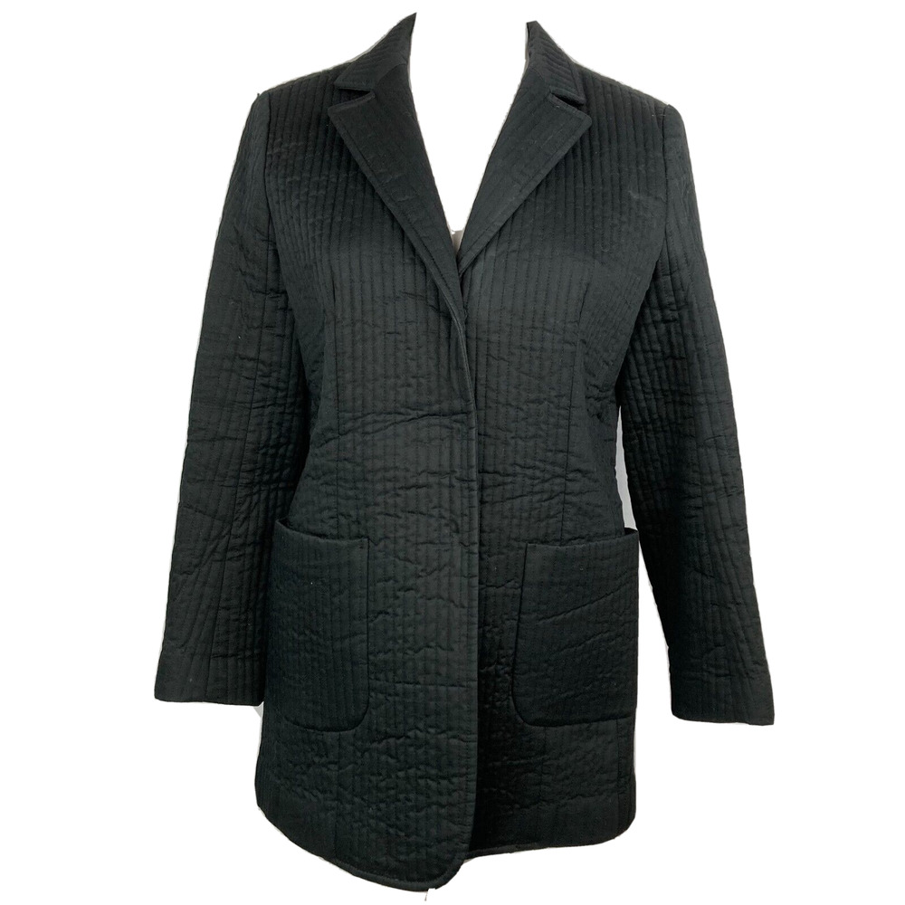 Francoise Jacket Blazer‎ Womens Sz 94 M Black Cotton Quilted Single Breasted